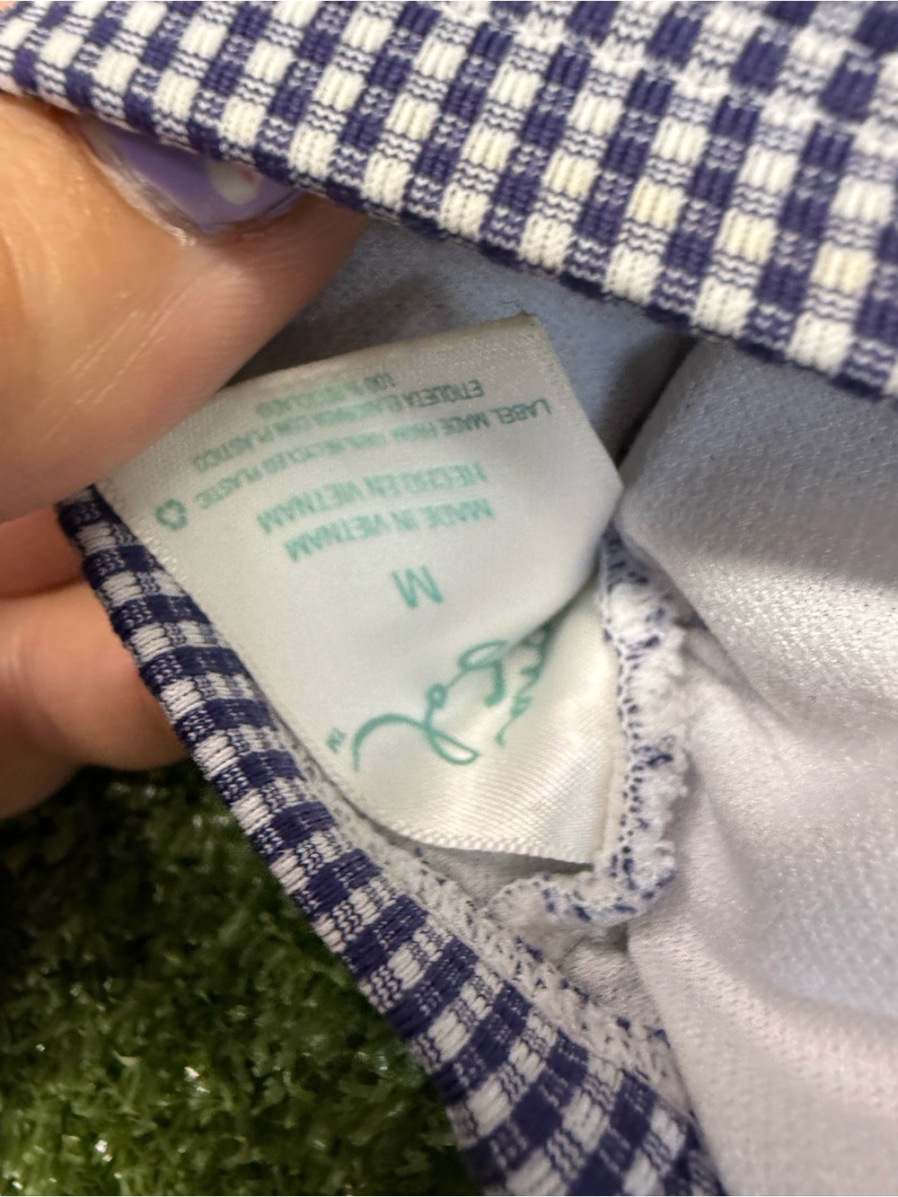 Kona Sol High Waisted Bikini Set Swimsuit Blue White Gingham Plaid Tie Detail M - Picture 4 of 7